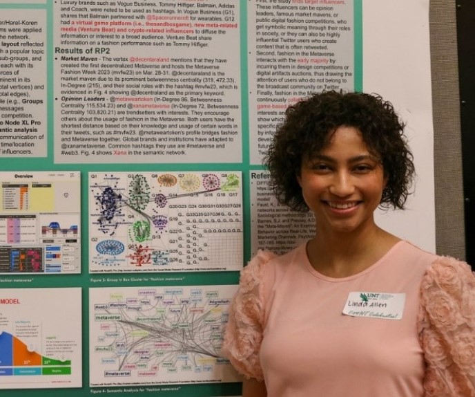 Linda Allen posing with her research